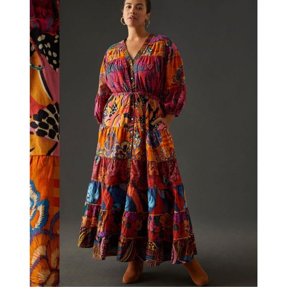 Anthropologie X Farm Rio Button-Front Maxi Dress size 2X - Picture 5 of 16